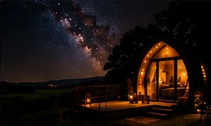 Illustration of a glamping pod beneath a starry sky